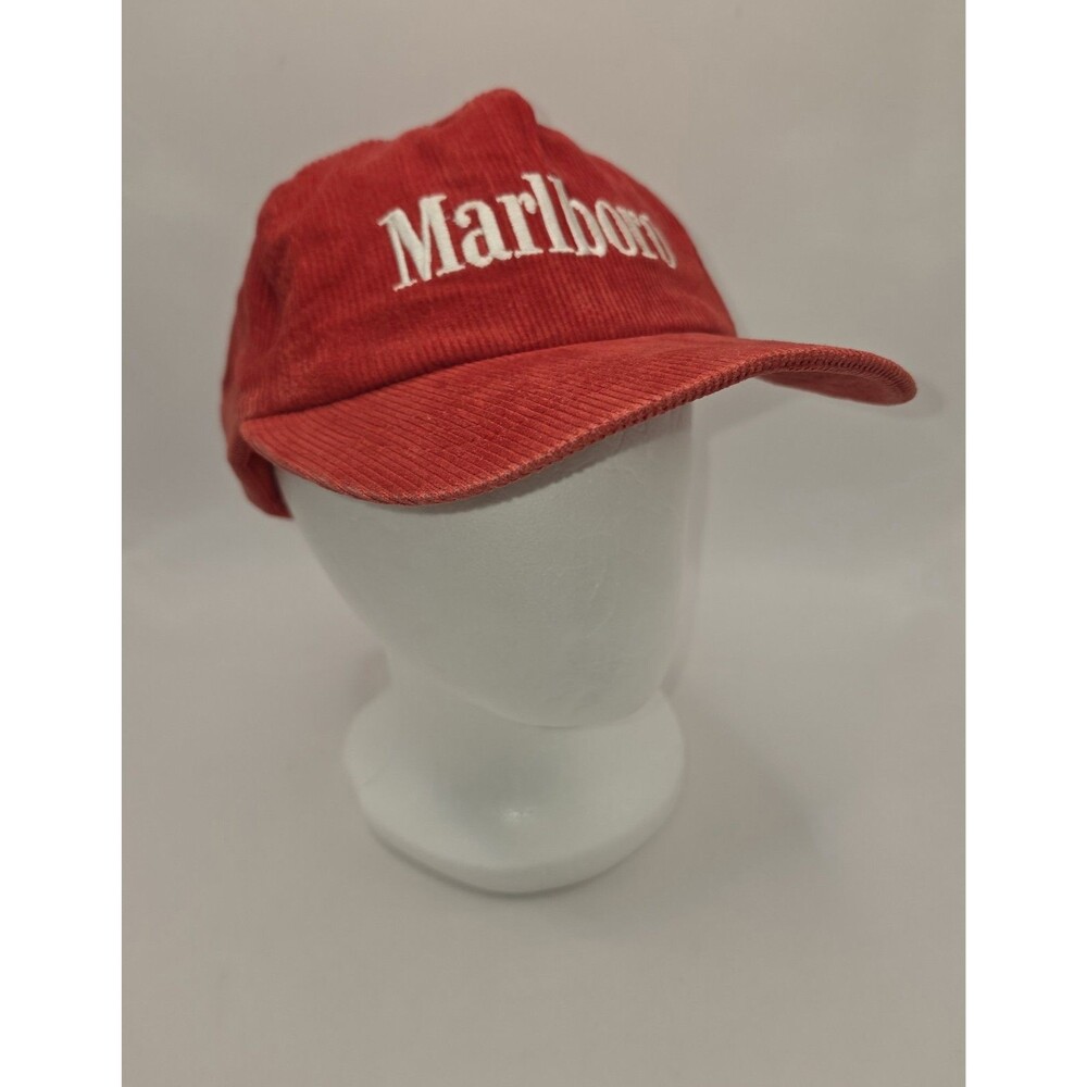 Vintage Marlboro Corduroy Hat Cap Red Snapback Promo Logo